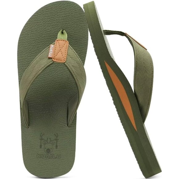 👑Men's Flip Flop Sandal Green Leather Slip On Arch Support Comfort Shoes
